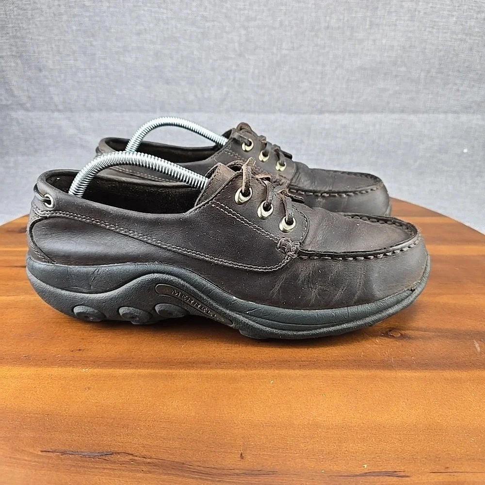 Merrell Jungle Sport Chocolate Brown Leather Boat Shoes Mens 9.5 Womens 11 99301
